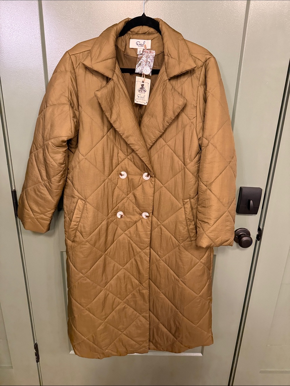 easel Quilted Long Puffer Coat in Camel